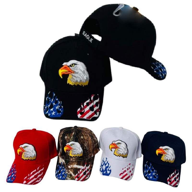 12 Wholesale Eagle & Usa Flame Baseball Caps - Assorted image