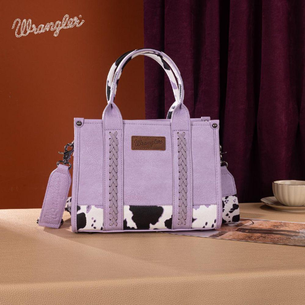 12 Wholesale Wrangler Cow Print Concealed Carry Tote/crossbody - Purple image