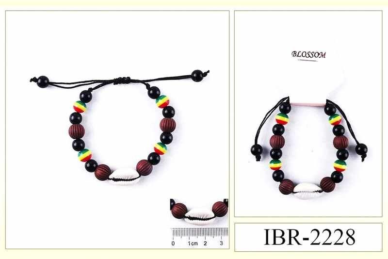 12 Wholesale Rasta Color Beaded Bracelets With Shell image