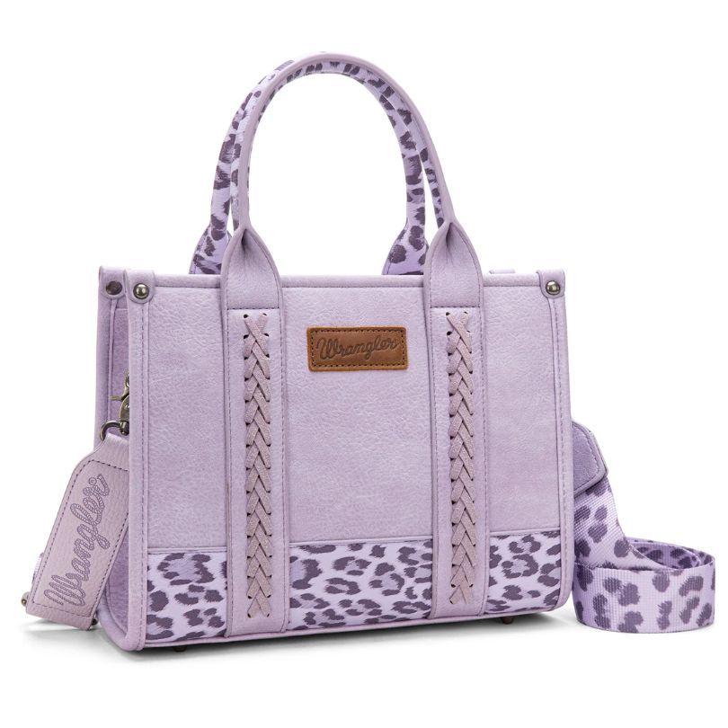 12 Wholesale Wrangler Leopard Print Concealed Carry Tote/crossbody - LeoparD-Purple image