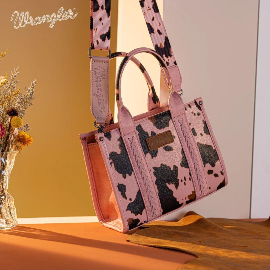 12 Wholesale Wrangler Cow Print Concealed Carry Tote/crossbody - Pink image