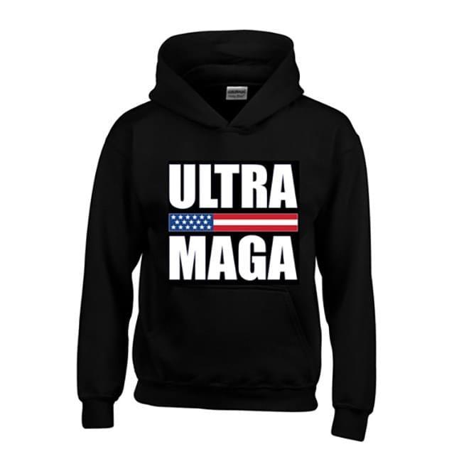 12 Wholesale "ultra Maga" Usa Flag Banner Black Fleece Lined Hoodies image
