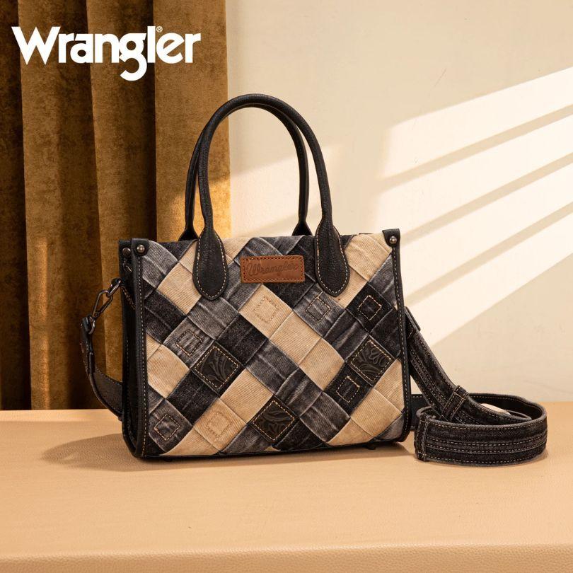 12 Wholesale Wrangler Woven Denim Concealed Carry Tote/crossbody -Black image
