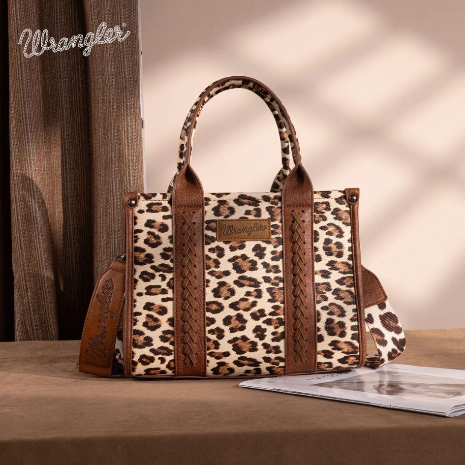 12 Wholesale Wrangler Leopard Print Concealed Carry Tote Bag Brown image