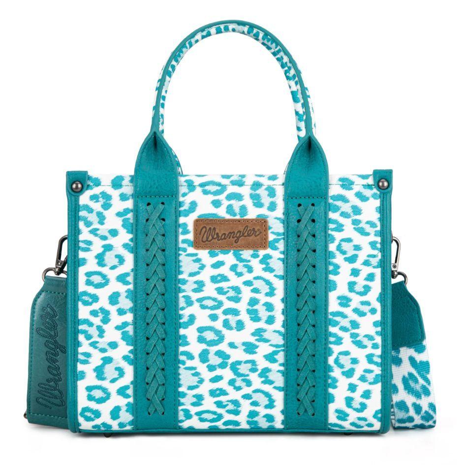 12 Wholesale Wrangler Leopard Print Concealed Carry Tote Bag Turquoise image