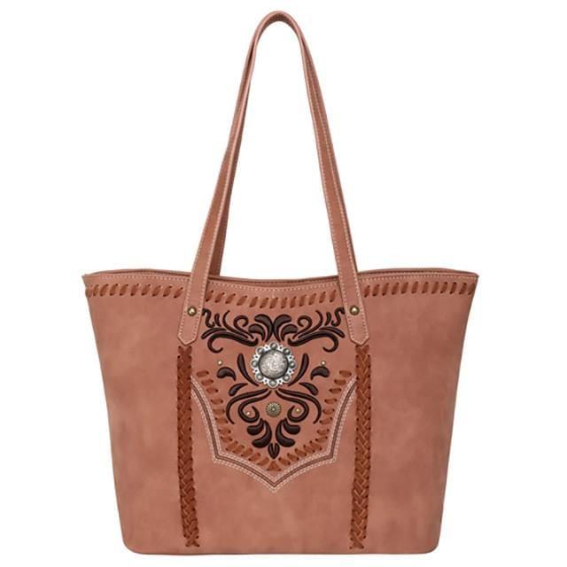 12 Wholesale Montana West Embossed Collection Concealed Carry Tote - Brown image