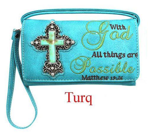 12 Wholesale "with God All Things Are Possible" Wallets - Turquoise image