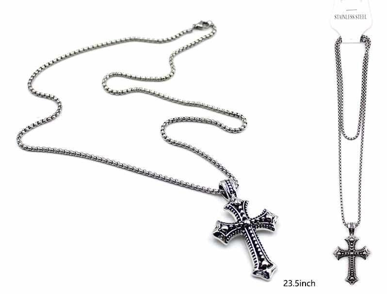12 Wholesale Fashion Stainless Steel Cross Necklace image