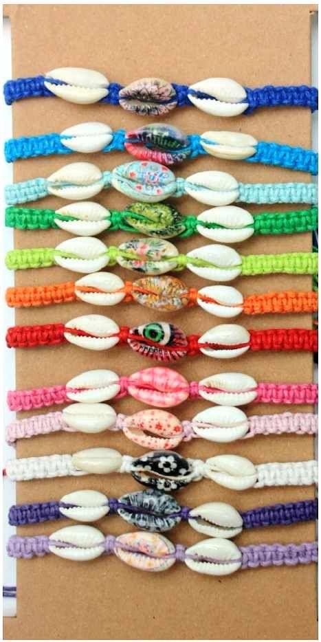 12 Wholesale Colorful Cowry Shell Bracelets - Assorted image