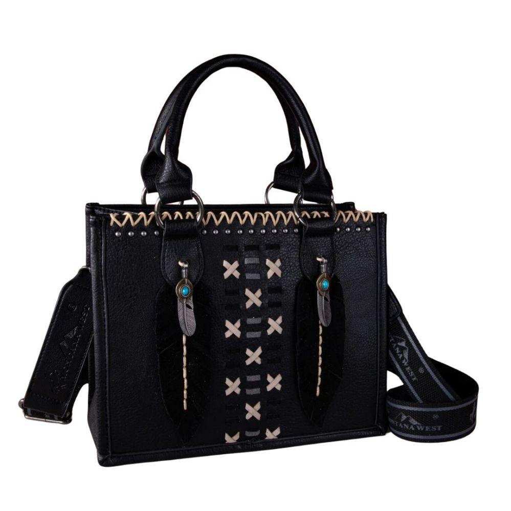 12 Wholesale Montana West Feather Collection Tote/crossbody - Black image