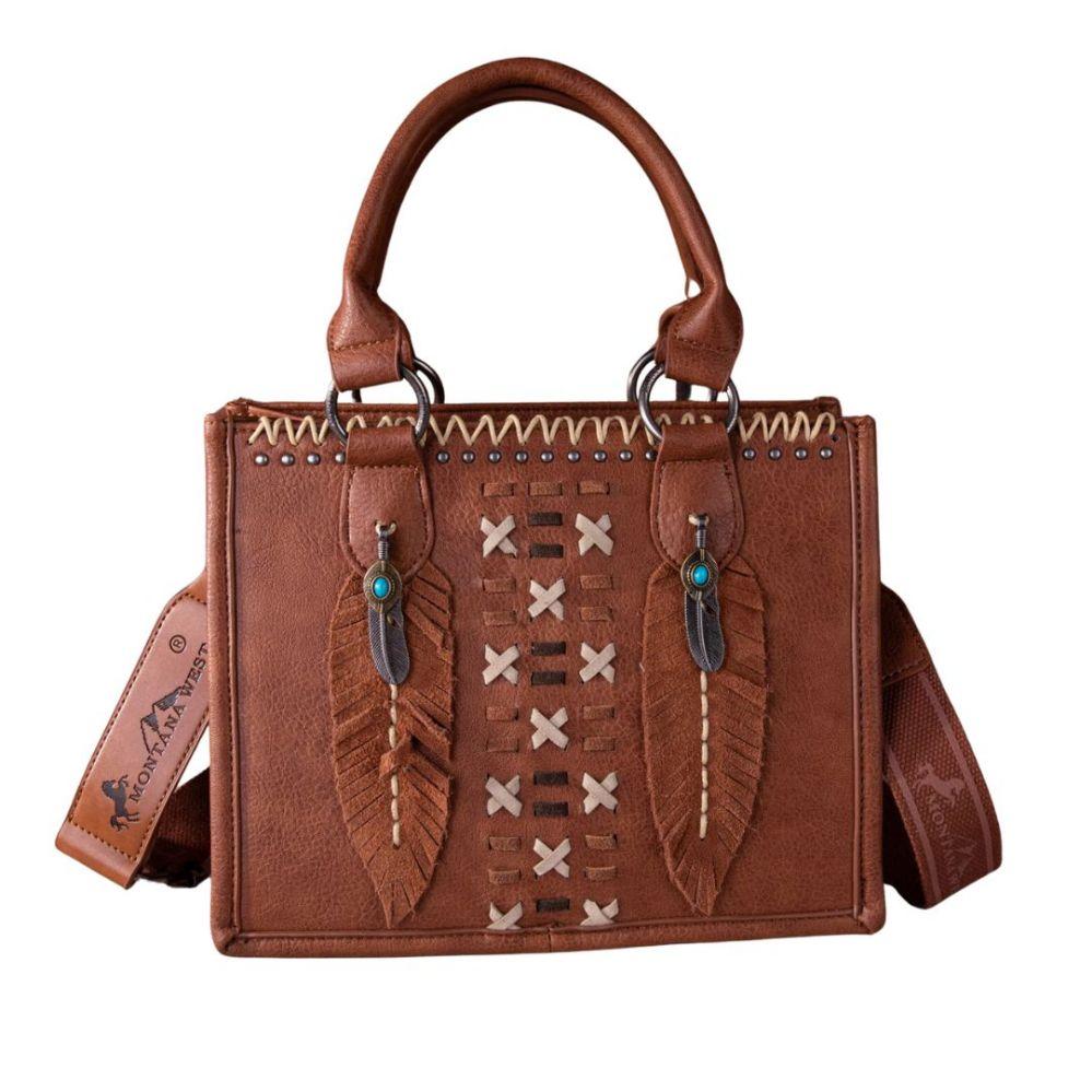 12 Wholesale Montana West Feather Collection Tote/crossbody - Brown image