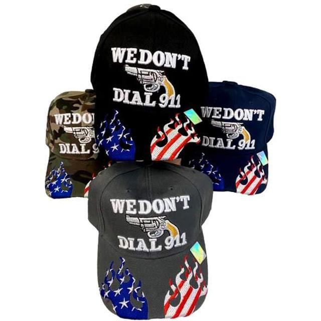 12 Wholesale "we Don't Dial 911" Patriotic Baseball Caps - Assorted image
