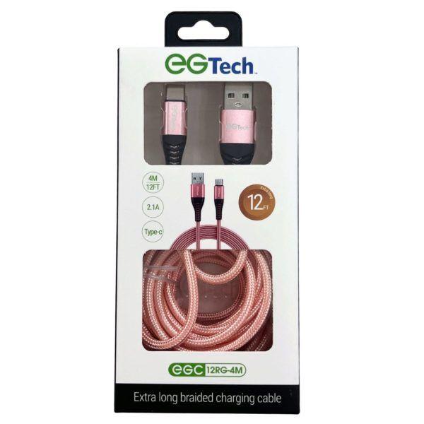 12 Wholesale Eg Tech 2.1a Braided 12 Foot Usb Type Cable In Pink image