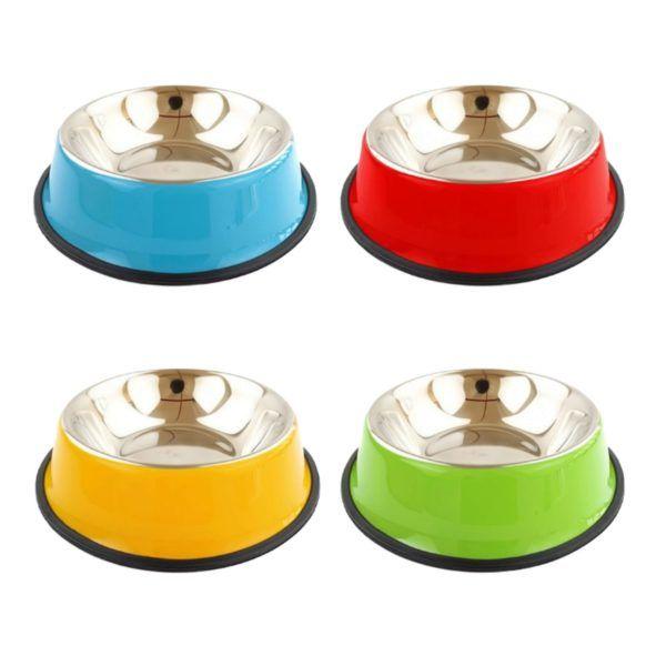 6 Wholesale 10" 28.74 Oz Assorted Color Stainless Steel Pet Feeding Bowl With Rubber Bottom image
