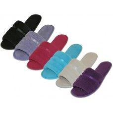72 Wholesale Women's Cotton Terry Open Toe House Slippers image