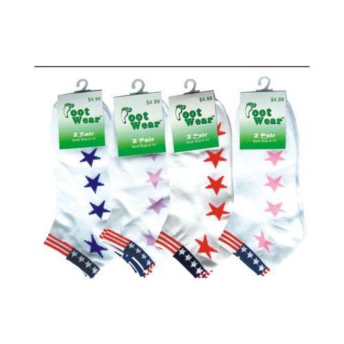 144 Wholesale 2 Pair Pack Of Ladies Ankle Sock With Usa Flag image