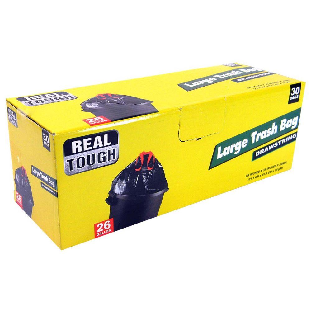 12 Wholesale Real Tough Trash Bag 26 Gl 30 Ct Draw String Black image