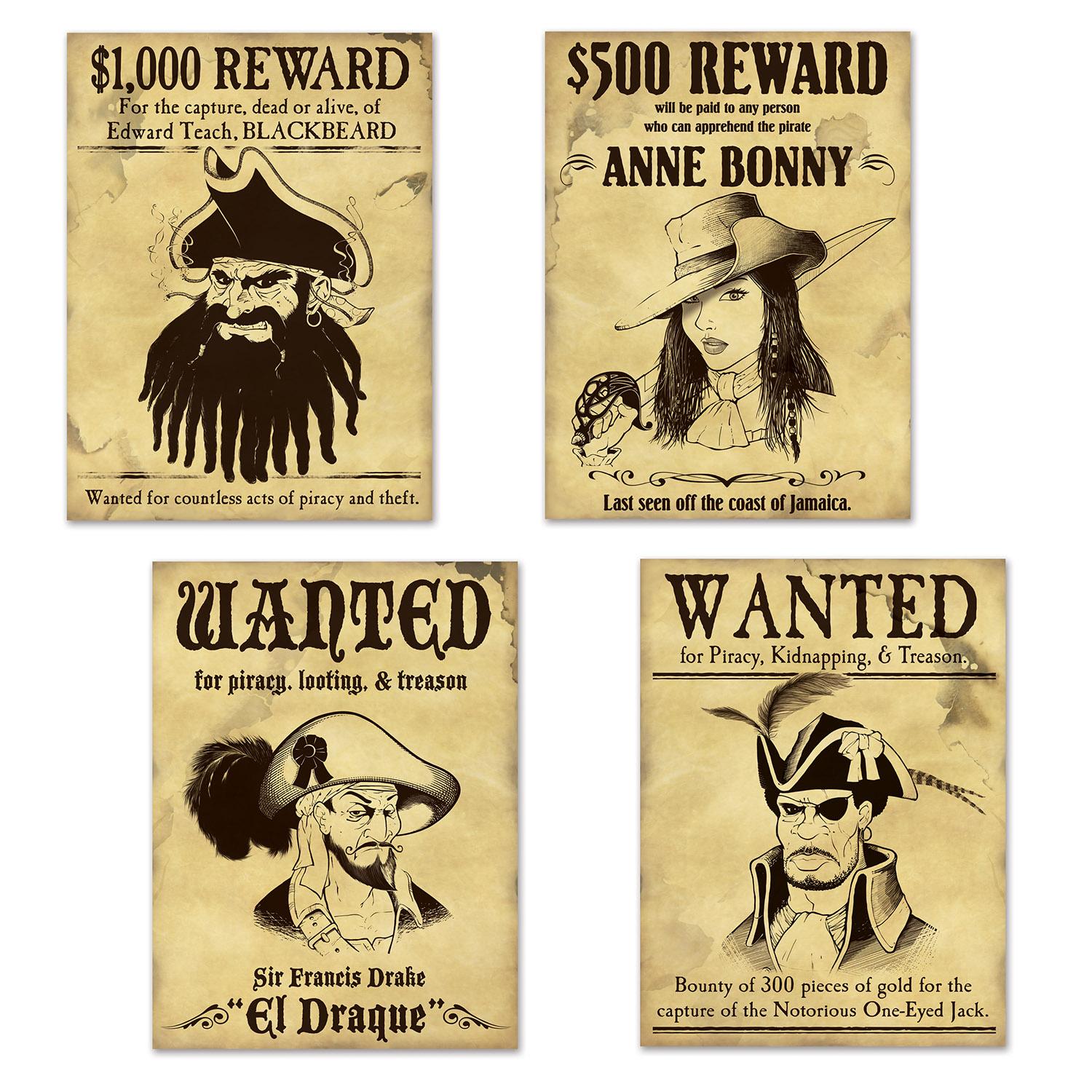 12 Wholesale Pirate Wanted Sign Cutouts image