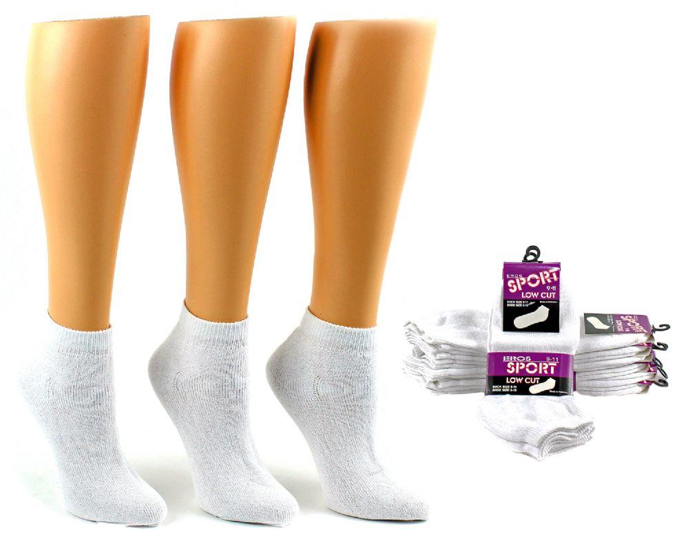 24 Wholesale Women's Athletic Low Cut Socks - White - Size 9-11 image