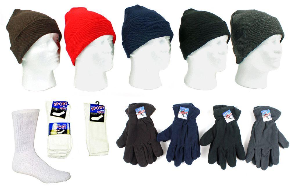 180 Wholesale Men's Hat, Fleece Gloves, And Tube Socks Combo image