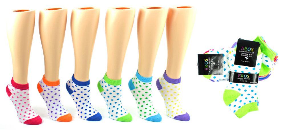 24 Wholesale Women's Low Cut Novelty Socks - Dot Print - Size 9-11 image