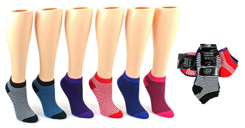 24 Wholesale Women's Low Cut Novelty Socks - Striped Print - Size 9-11 image