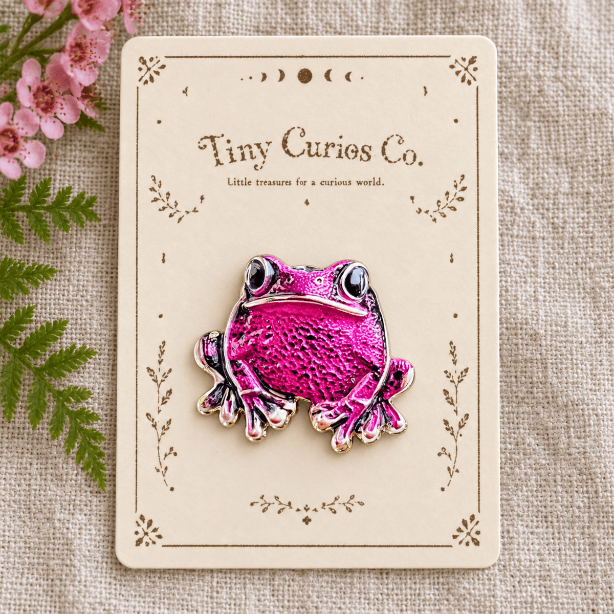 Fuchsia Pink Frog Enamel and Metal Magnet image