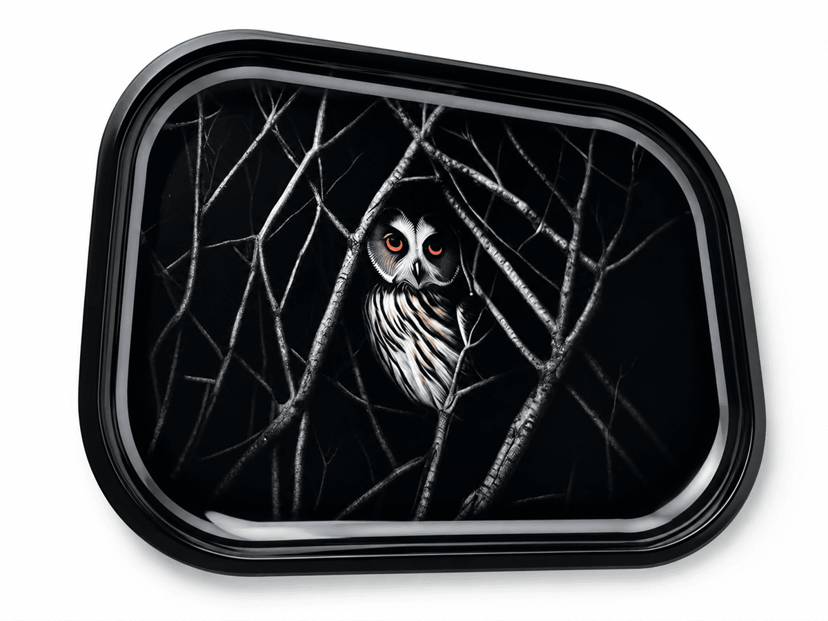 Owl Branches Flat Metal Tray image
