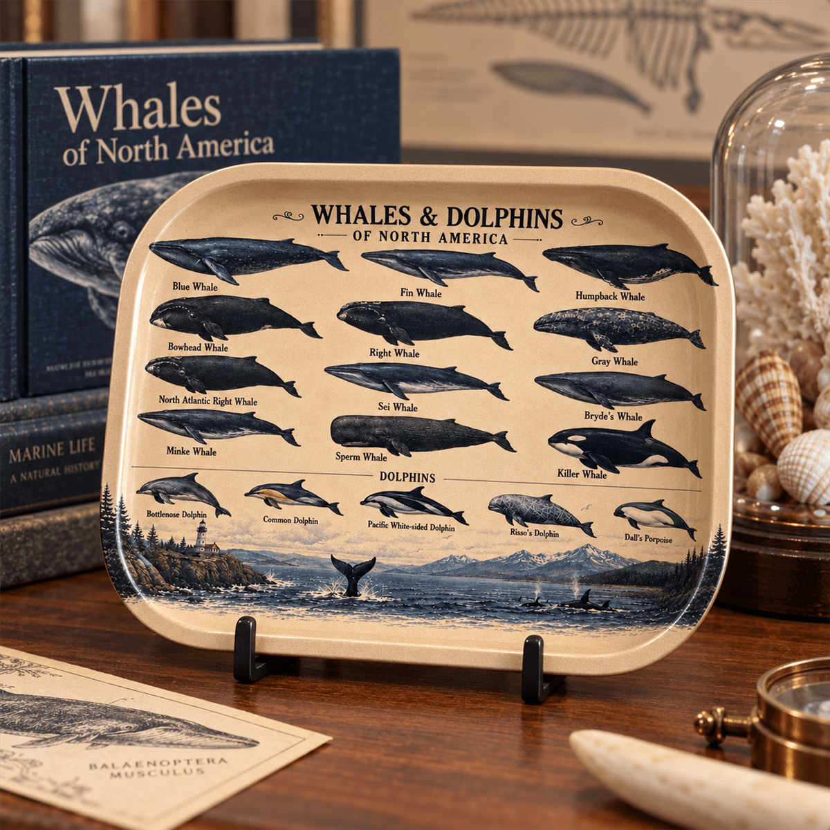 Ocean Giants Whales and Dolphins Metal Tray image