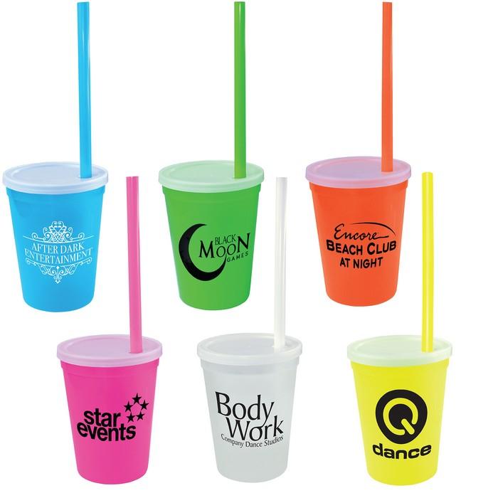 DA70612 12 oz. Nite Glow Stadium Cup with Straw Lid Set and Custom Imp image