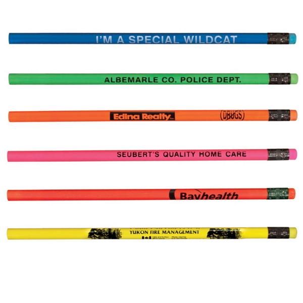 SA20245 Fluorescent Pencil with Matching Neon Eraser And Custom Imprin