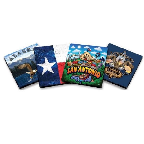 HP-375375C 4pc Custom Souvenir Wood Coaster Set