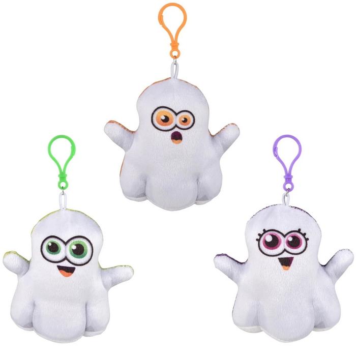 ZR73634 Halloween Plush Ghost Backpack Clip Assortment 4"