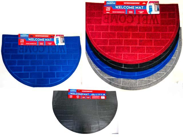 FLOOR MAT 16.9" X 26.8" WELCOME MAT, HALF ROUND. GREY, BLACK, RED, BLUE image