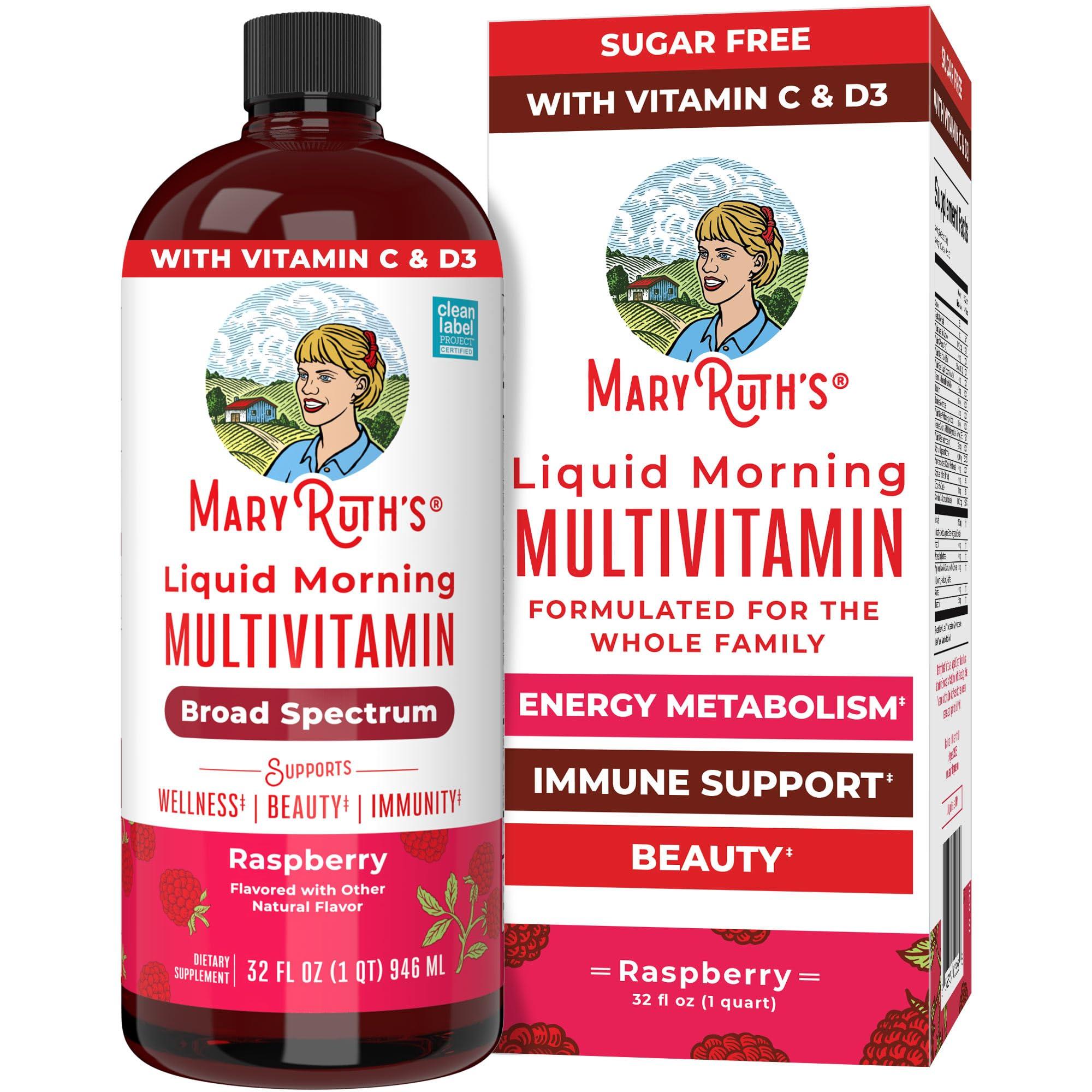 MaryRuth Organics Liquid Morning Multivitamin for Women, Men & Kids | Vitamin A C D E B6 B12 Biotin Zinc | Beauty | Vegan | Non-GMO | Gluten Free | 32 Servings image