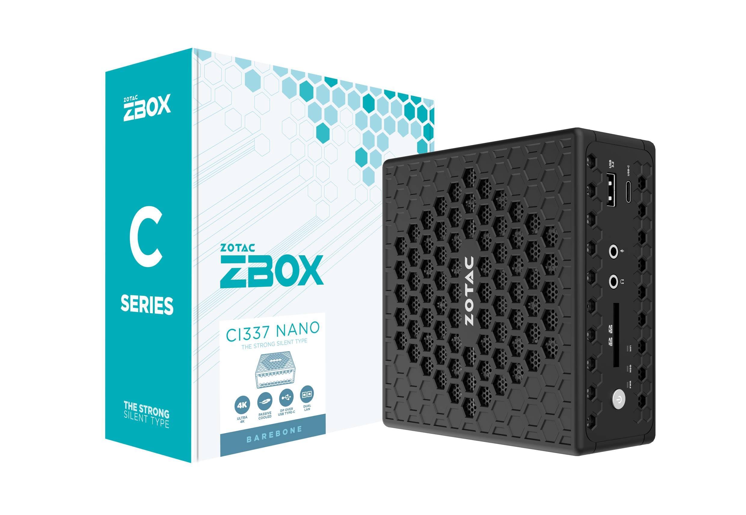 ZOTAC ZBOX CI337 Nano Fanless Silent Mini PC Intel Processor N100, Intel UHD Graphics, HDMI, DisplayPort, No Memory/Storage/OS Barebones System, ZBOX-CI337NANO-BE/BE1/J/U/K/AUS image