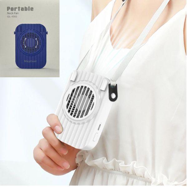 Portable Multi-Function Fan - #GL1003.BLUE - Table, Neck and Clip - Rechargeable - Cable Included - 4 For $30.00 image