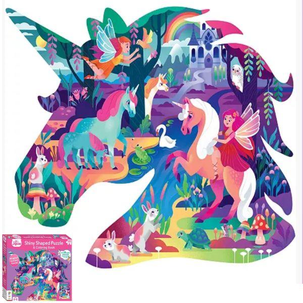 JR. Jigsaw - #953446 - 100PC Shine Shaped Unicorn Puzzle & Coloring Book - 6 For $30.00 image