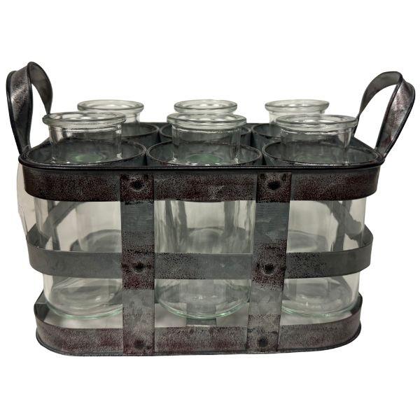 Metal Vase Holder With 6 Bottle Set - 11.75"x6.25"x6.5H" - Side-x-Side -Metal Tarnished Finish image