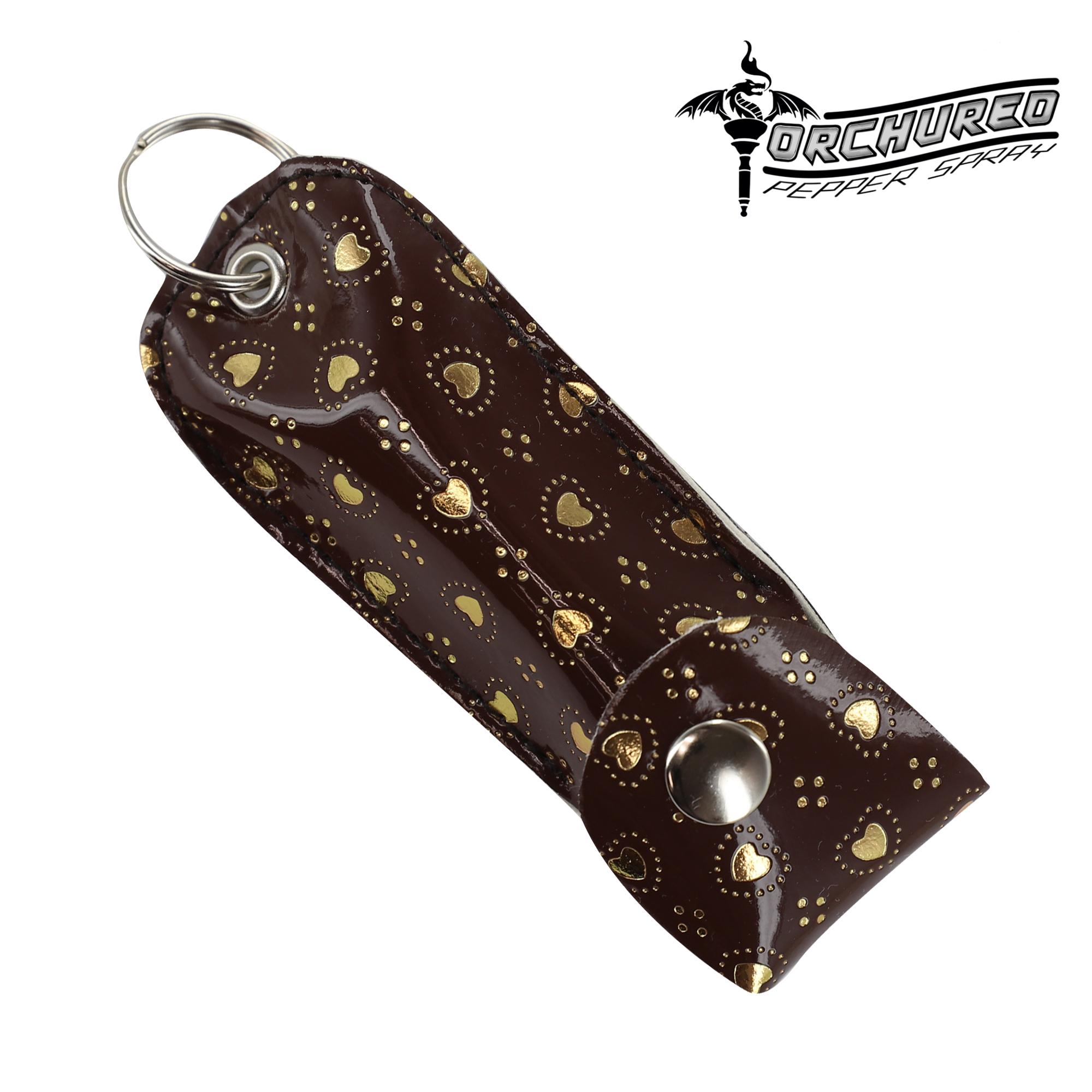 TORCHURED‚Ñ¢ Police Grade Maximum Strength Pepper Spray Keychain | Brown w/ Gold Hearts| image