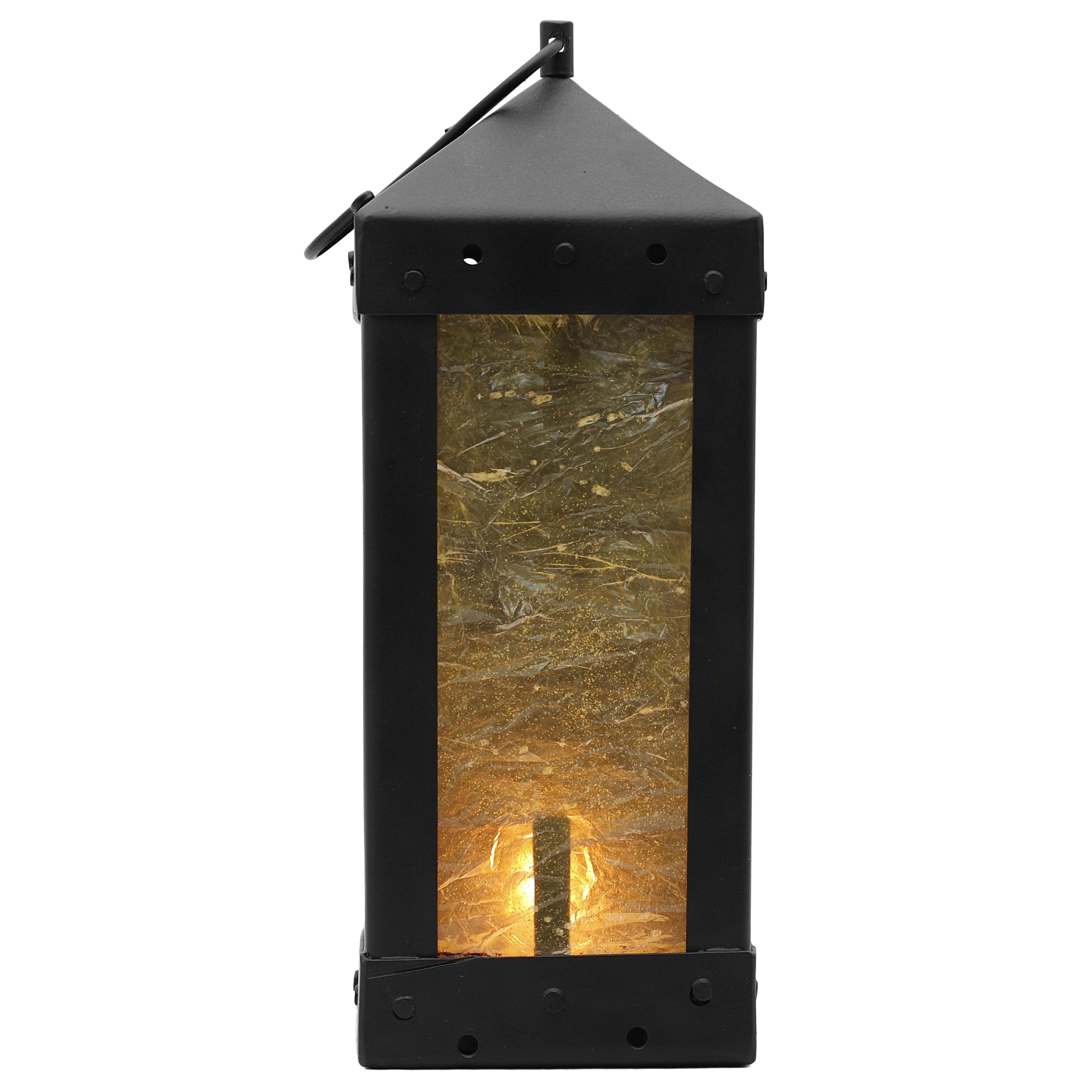 Classic Steel Frame Lantern with Candle Light and Protective Plastic Enclosure image