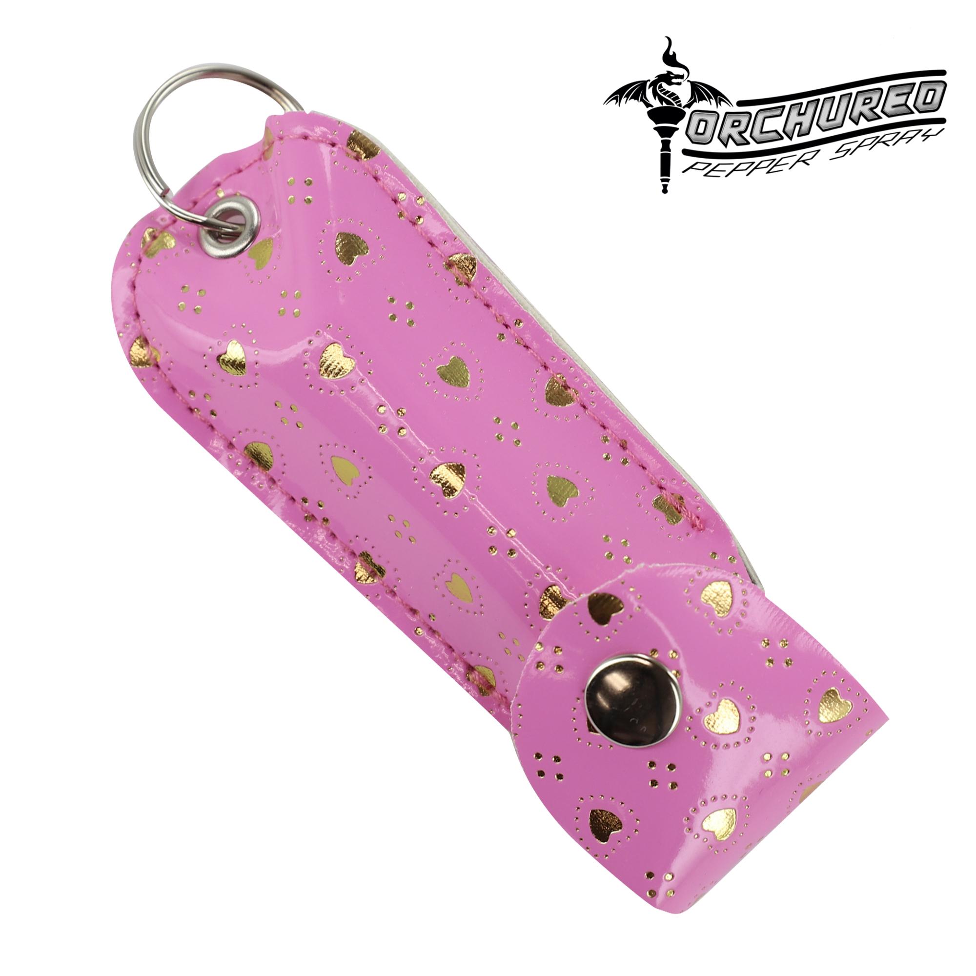 TORCHURED‚Ñ¢ Police Grade Maximum Strength Pepper Spray Keychain | Pink w/ Gold Hearts | image
