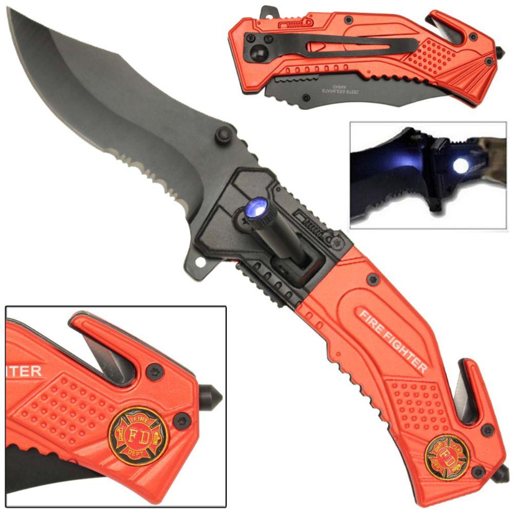 Spring Assist LED Tactical Rescue Knife Firefighter image