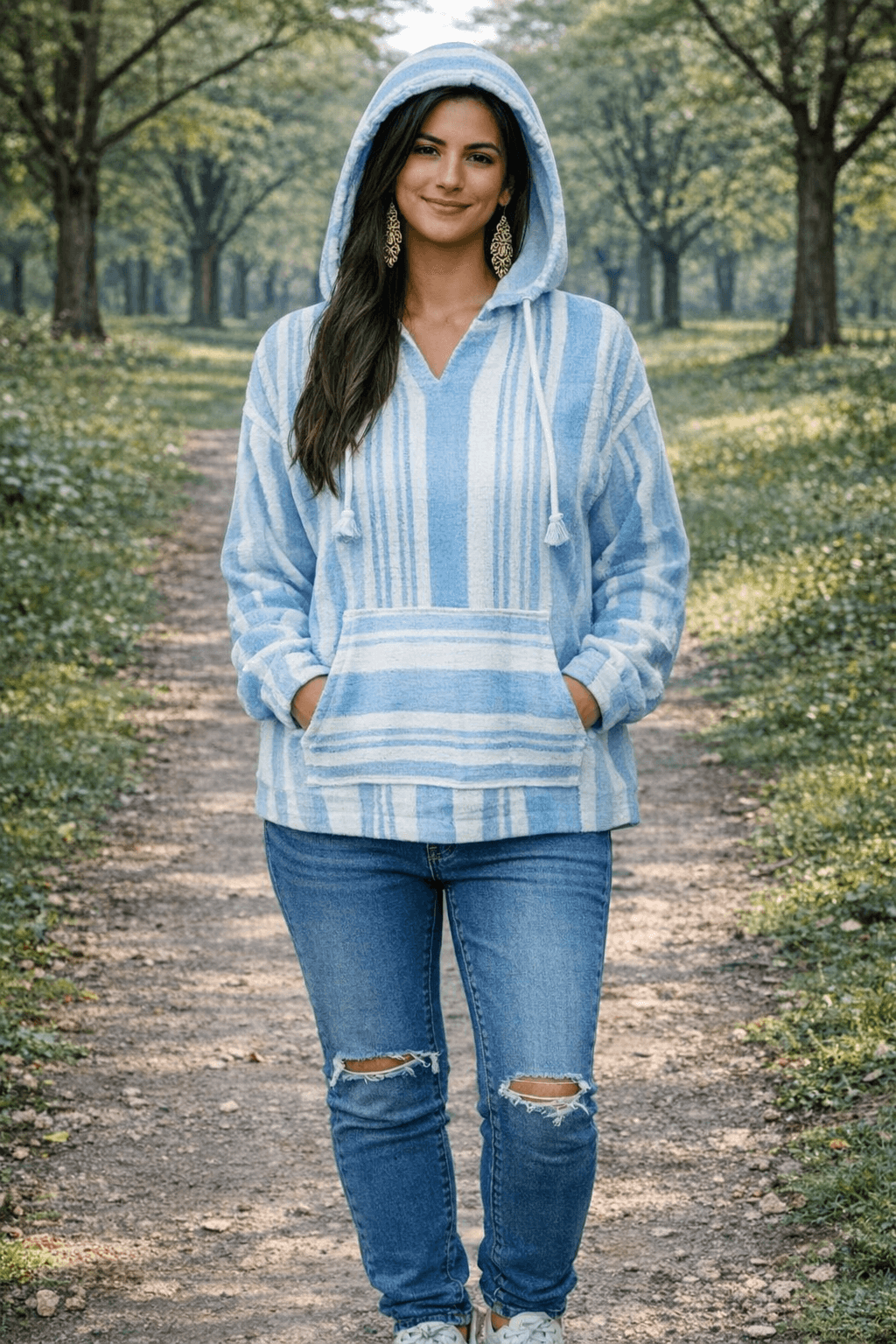 Basix of America Striped Baja Pullover Hoodie - AQUA image
