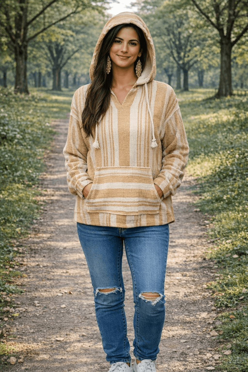 Basix of America Striped Baja Pullover Hoodie - CAMEL image