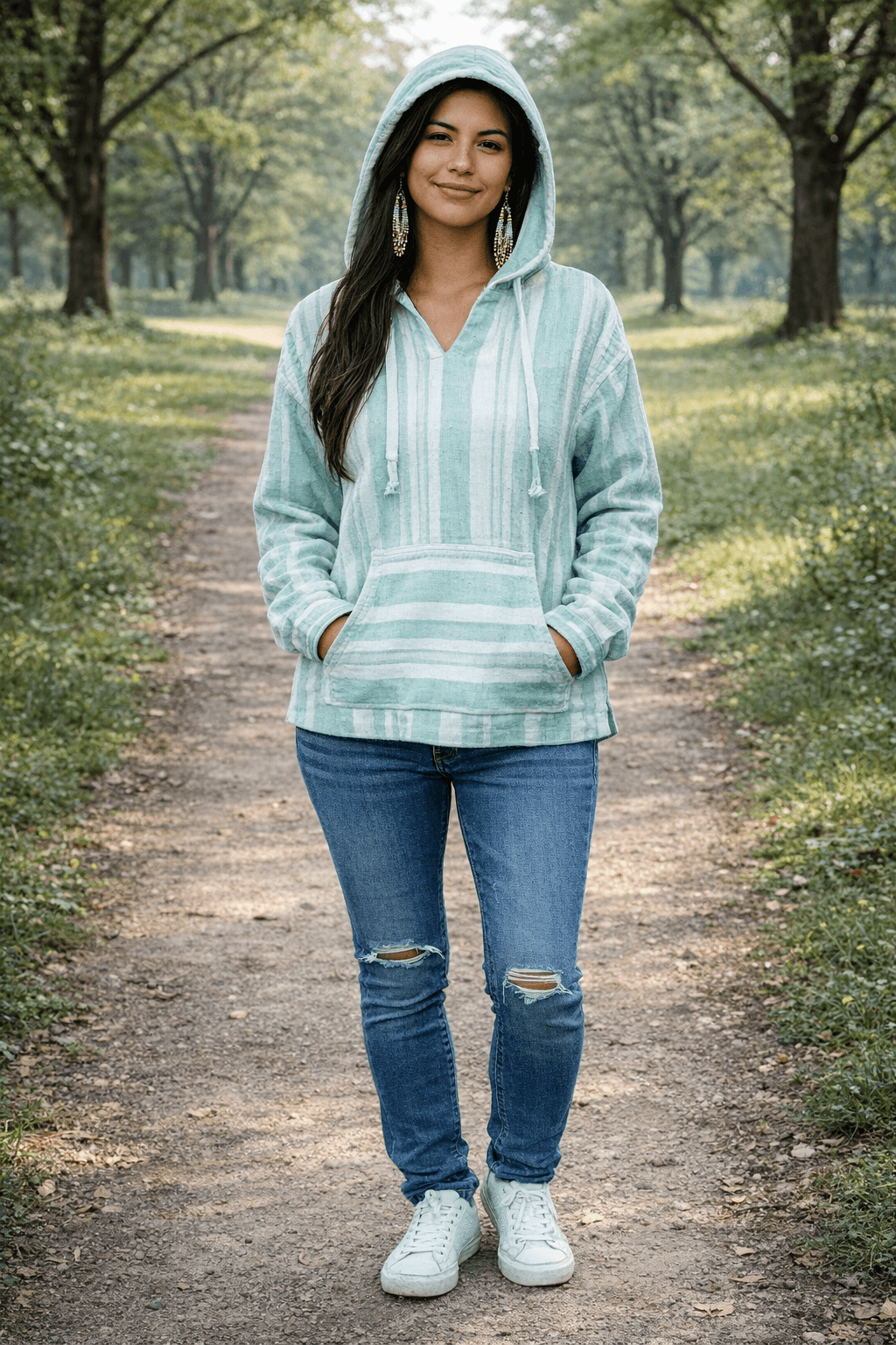 Basix of America Striped Baja Pullover Hoodie - MINT image