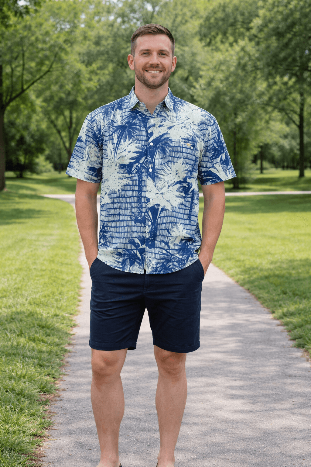 Banana Boat UPF 50+ Hawaiian Shirt - PALM/NAVY image