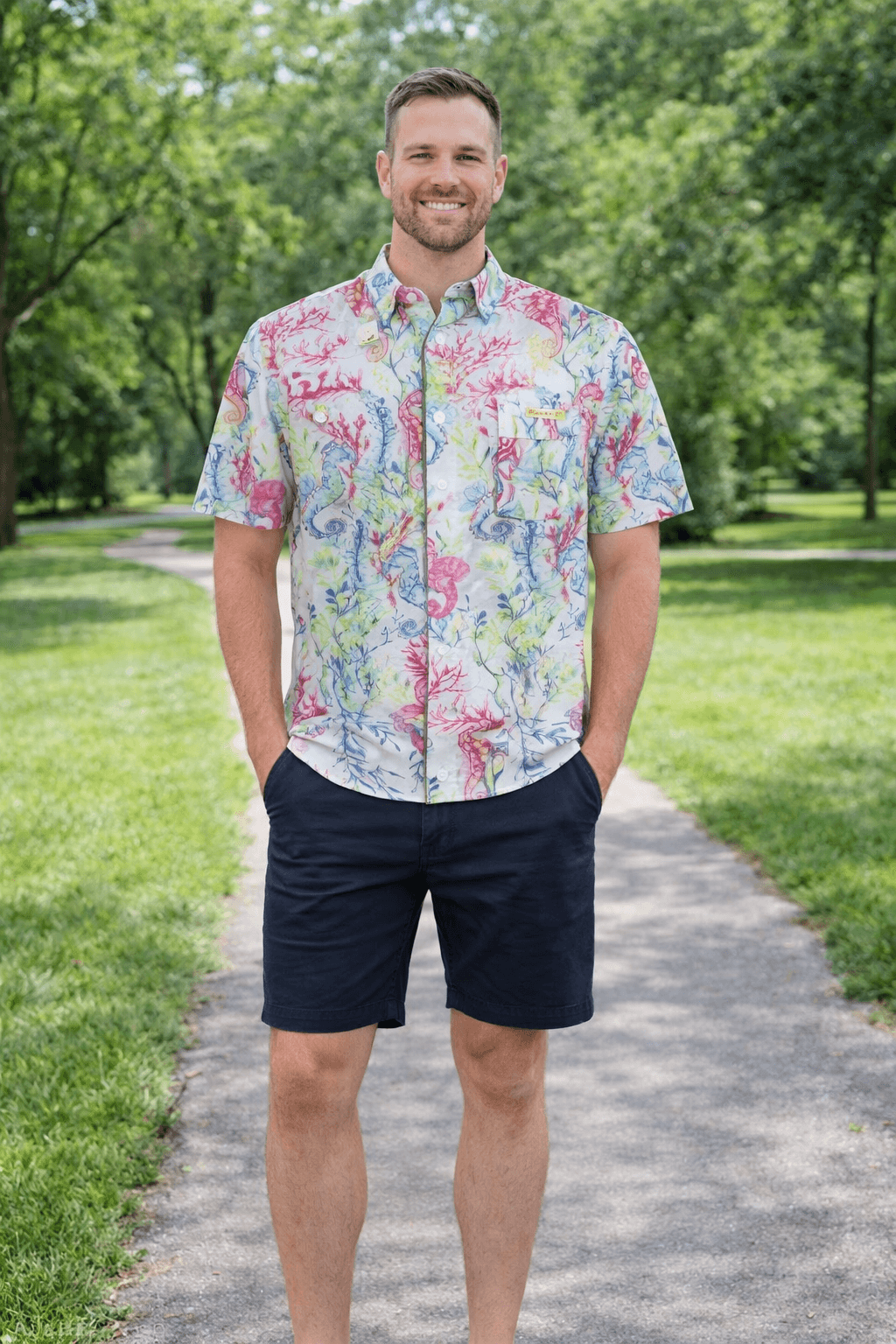Banana Boat UPF 50+ Hawaiian Shirt - SEAHORSE/WHITE image