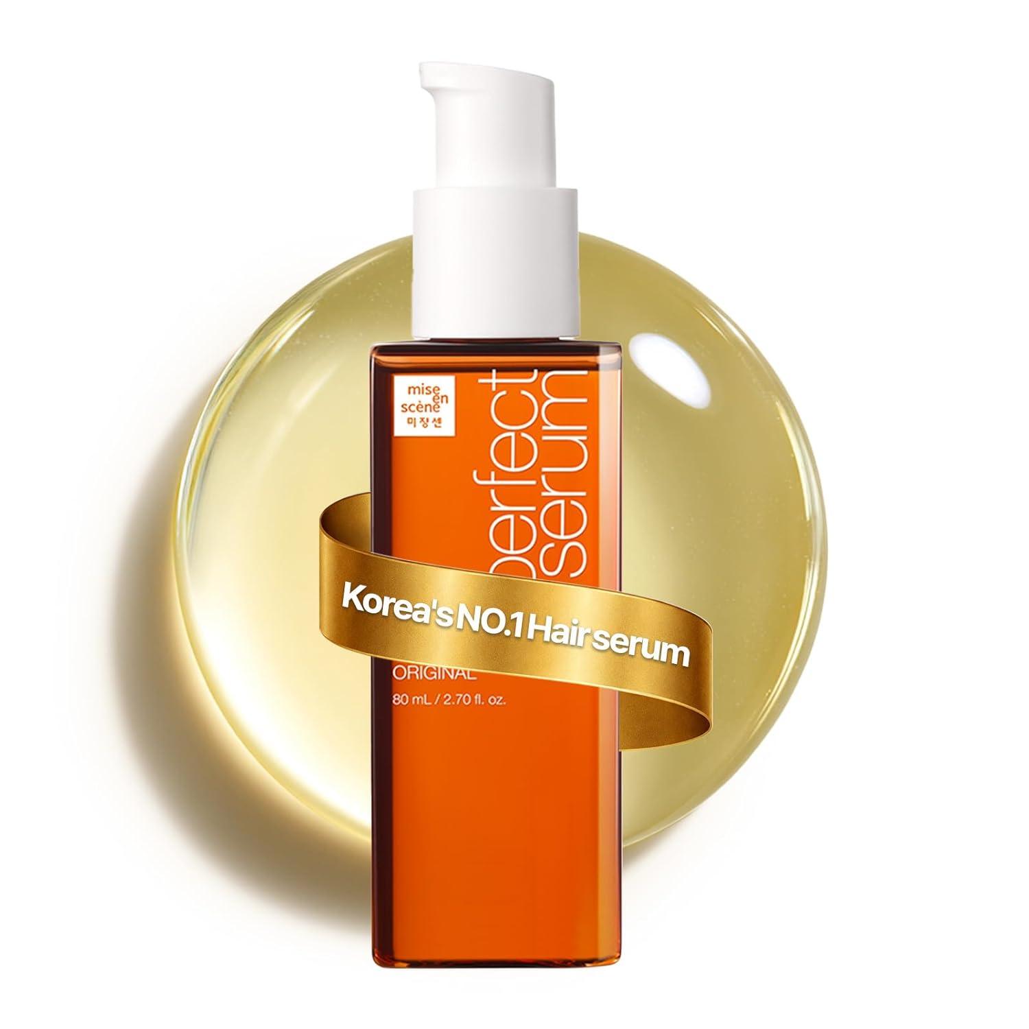Mise En Scene Perfect Serum Original β Heat Protectant Hair Oil for Frizzy & Dry | Argan Oil | Visibly Smooths & Softens | Add Shine All Hair Types | Damage Repair | Fruity Floral Scent, 2.7 Fl Oz. image