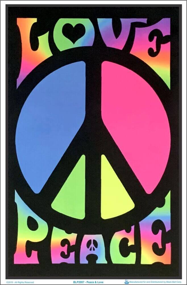 Peace & Love Retro Flocked Blacklight Poster - 23" x 35" image